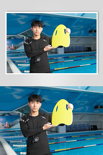 夏日男生手拿浮板游泳男教练人物摄影图片