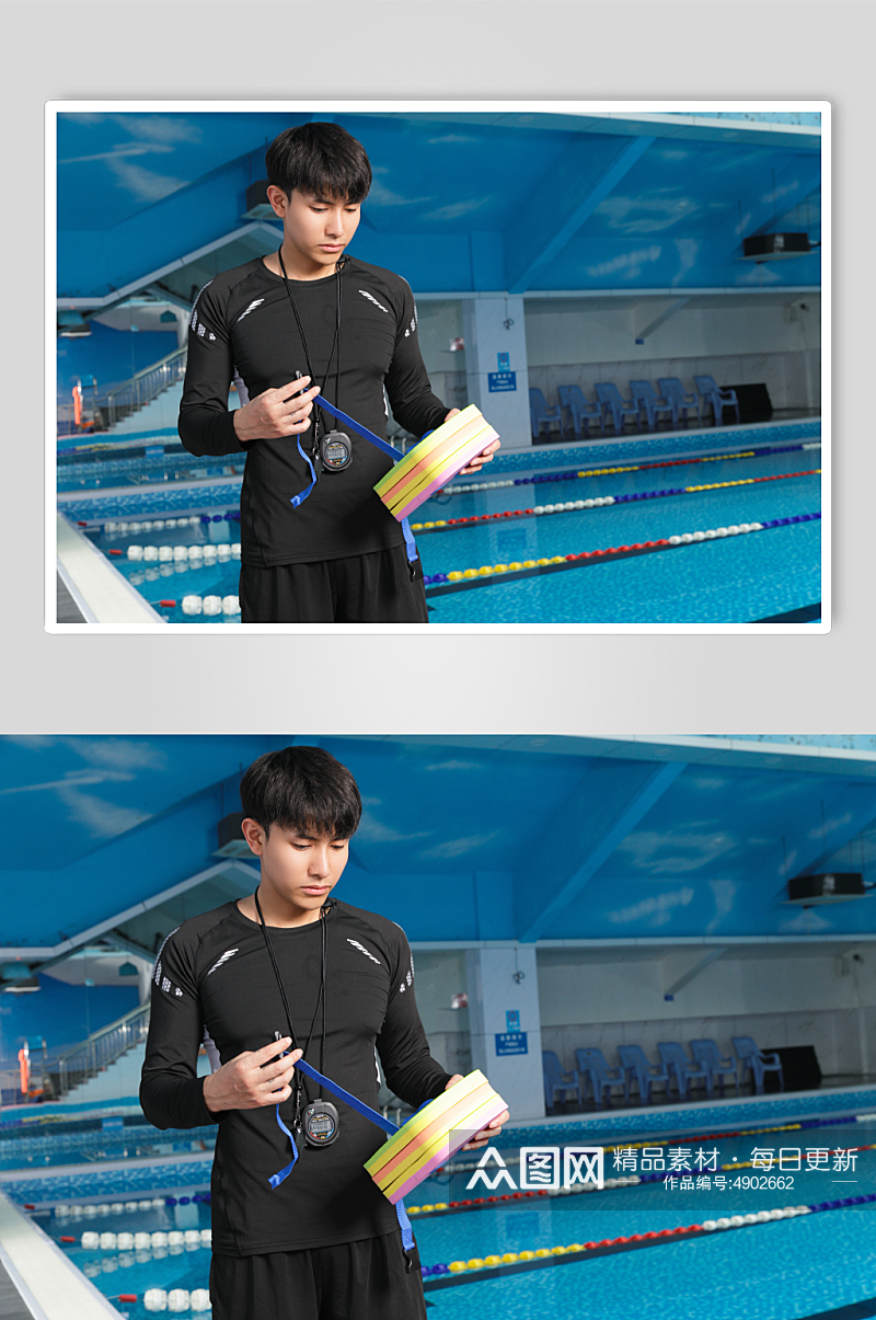 夏日男生手拿背漂游泳男教练人物摄影图片素材