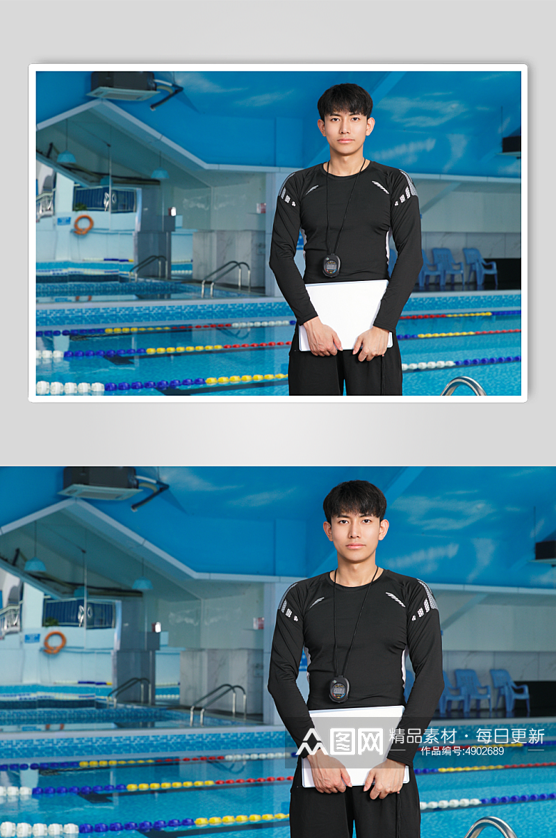 高清泳池游泳男教练人物摄影图片素材