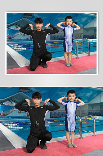 儿童游泳培训男教练人物摄影图片