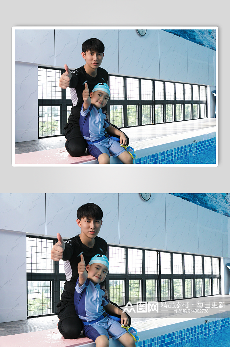 高清小孩学游泳男教练人物摄影图片素材