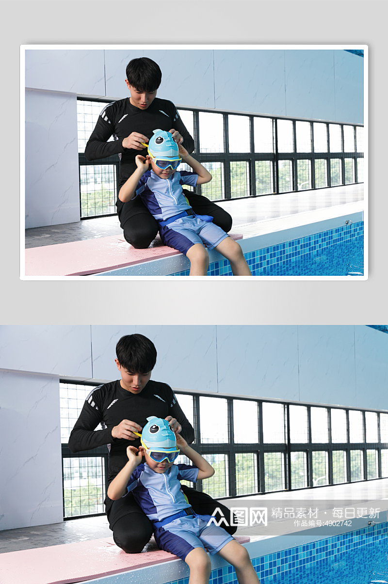 高清小孩学游泳男教练人物摄影图片素材