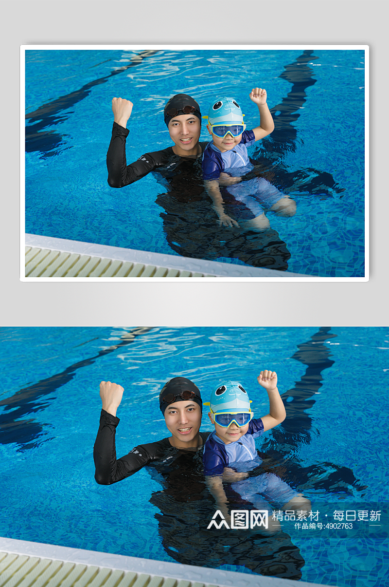 夏日小孩学游泳男教练人物摄影图片素材