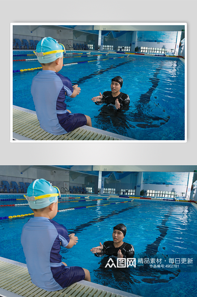 夏日小孩学游泳男教练人物摄影图片素材