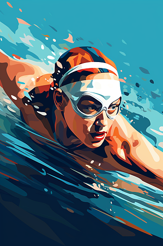 AI数字艺术游泳运动插画