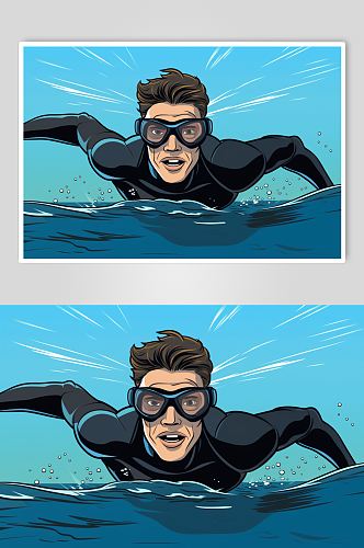 AI数字艺术游泳运动插画