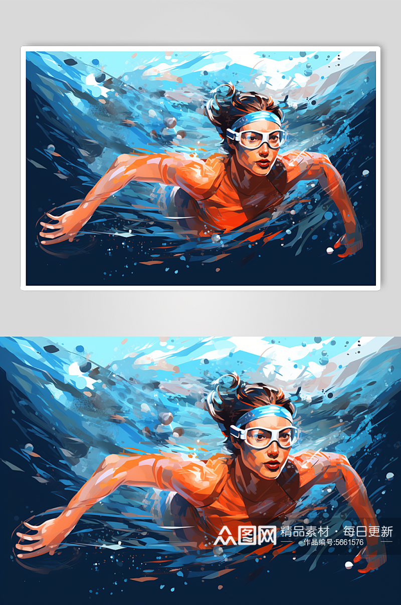 AI数字艺术游泳运动插画素材