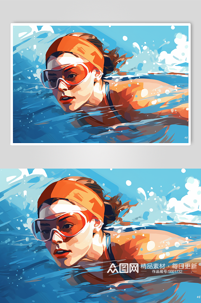 AI数字艺术游泳运动插画素材