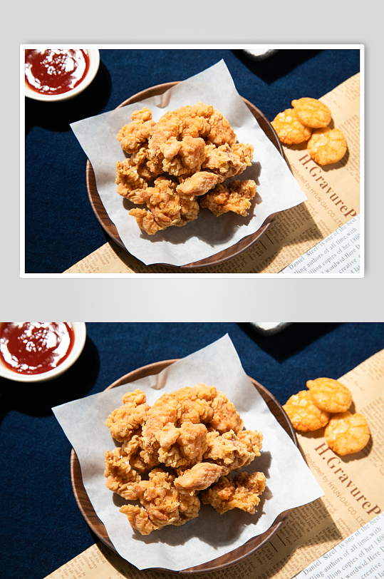 酥脆油炸鸡米花油炸美食摄影图片