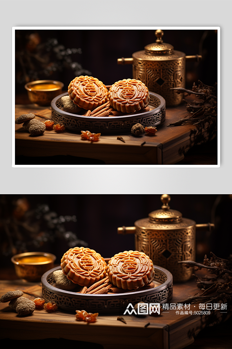 AI数字艺术中秋节月饼中式甜品模型素材