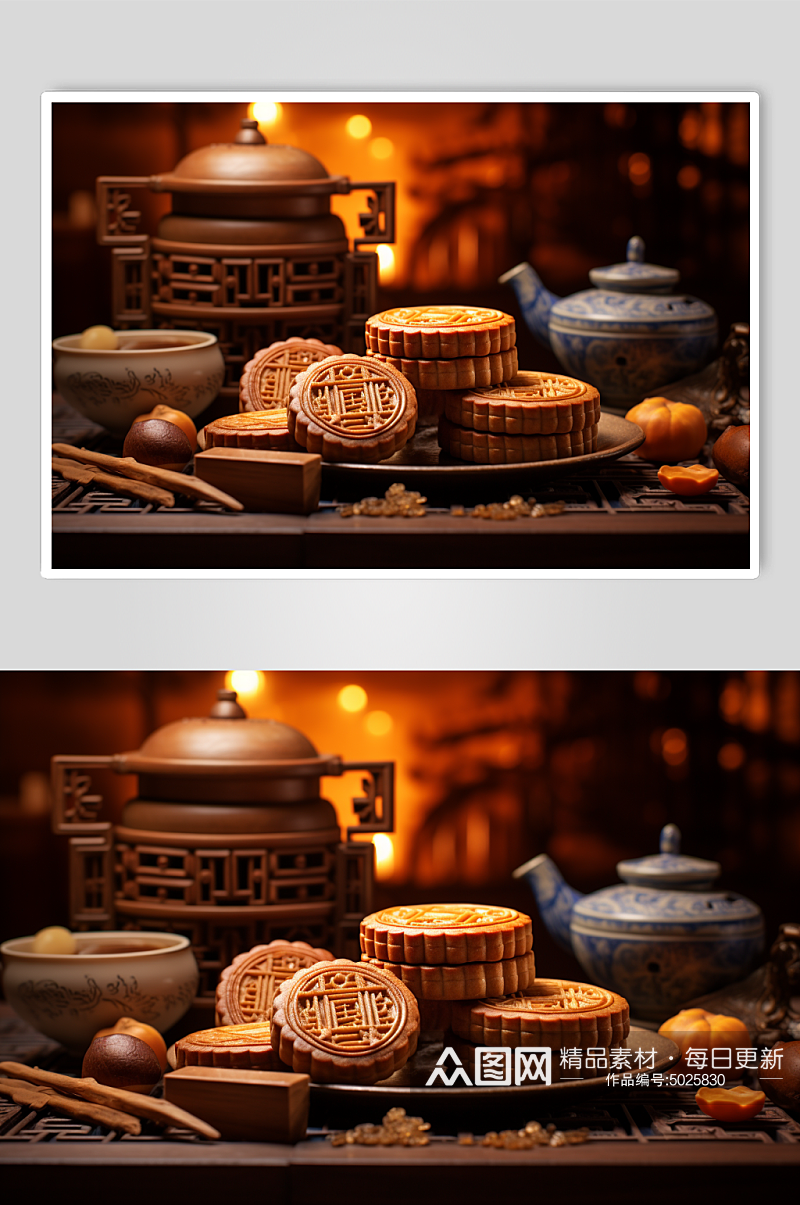 AI数字艺术中秋节月饼中式甜品模型素材