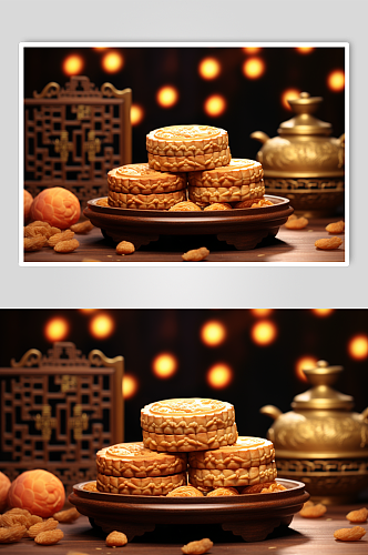 AI数字艺术中秋节月饼中式甜品模型