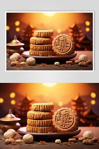AI数字艺术中秋节月饼中式甜品模型