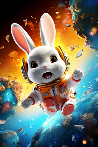AI数字兔子宇航员玻璃中秋节月饼玉兔模型