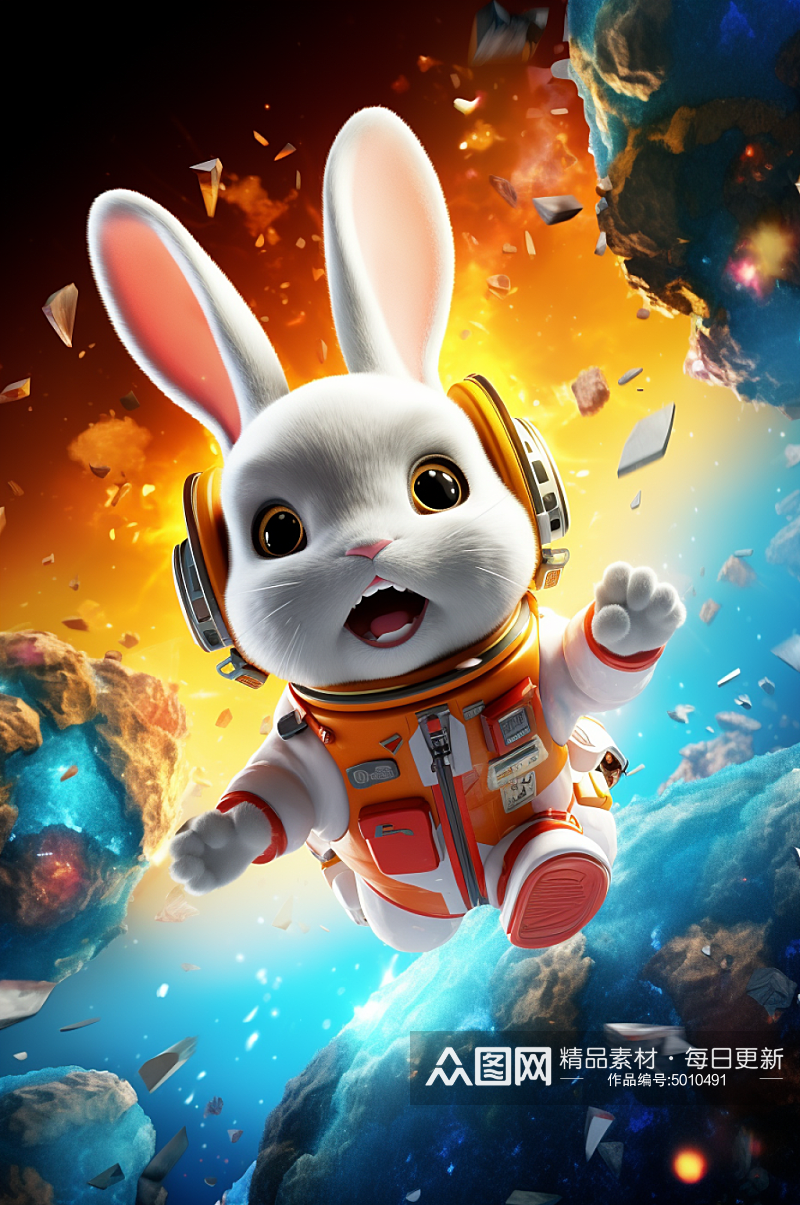 AI数字兔子宇航员玻璃中秋节月饼玉兔模型素材