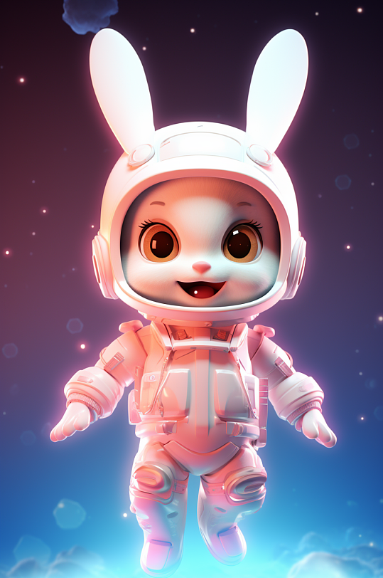 AI数字兔子宇航员立体玻璃中秋节月饼玉兔模型