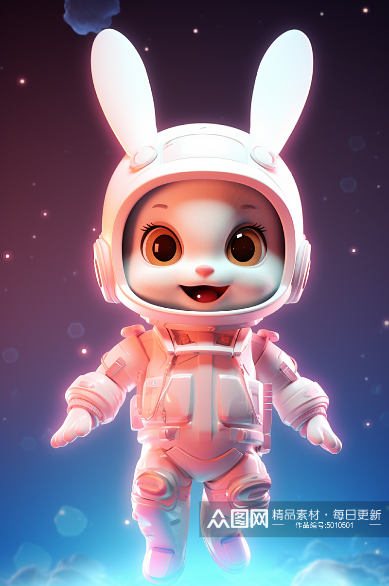 AI数字兔子宇航员立体玻璃中秋节月饼玉兔模型素材