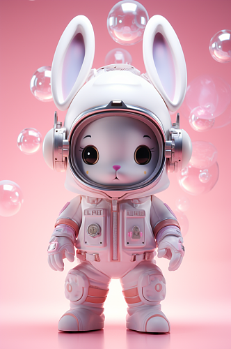 AI数字兔子宇航员玻璃中秋节月饼玉兔模型