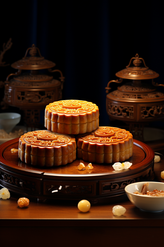 AI数字中秋节月饼中式甜品模型