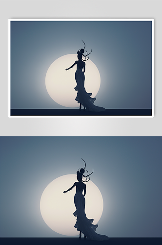 AI数字艺术中秋节月亮人物背影摄影图