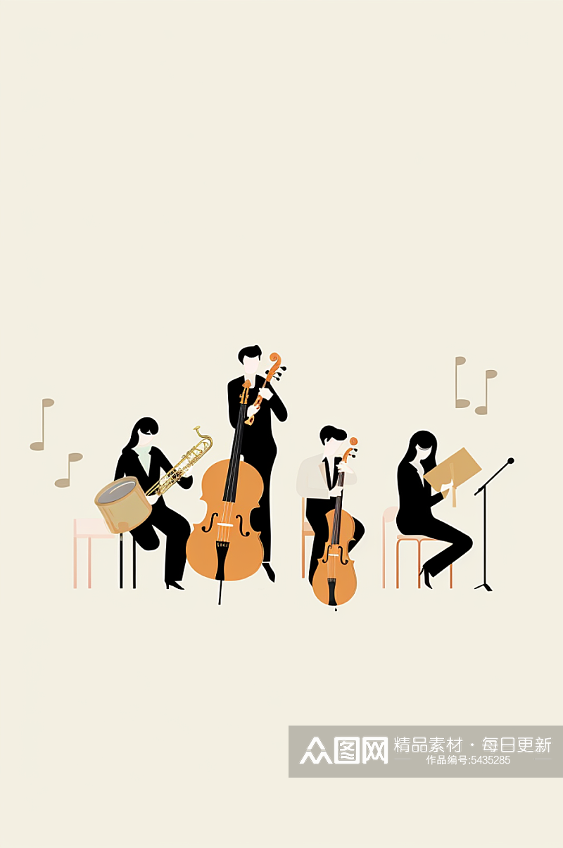AI数字艺术扁平化乐器音乐人物插画素材
