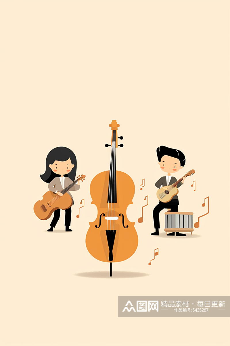 AI数字艺术扁平化乐器音乐人物插画素材