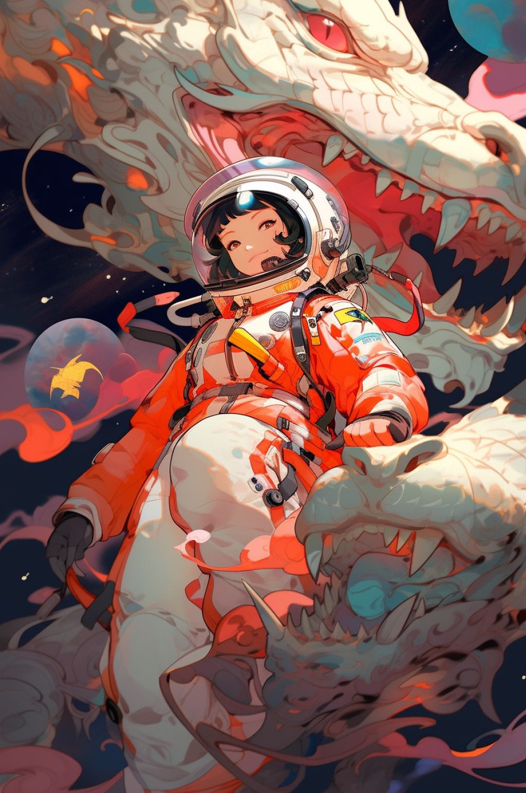 AI数字艺术潮流卡通龙年宇航员形象插画素材