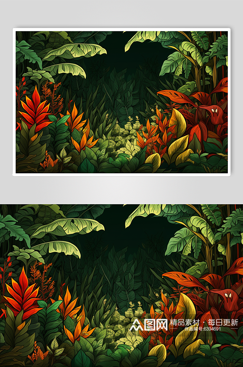 AI数字艺术热带雨林植物背景图素材