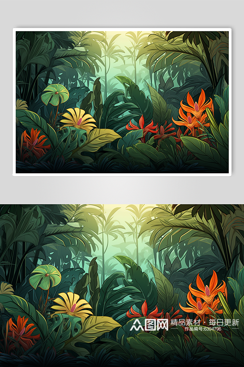 AI数字艺术热带雨林植物背景图素材