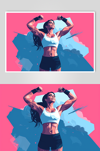 AI数字艺术扁平化彩色健身运动人物插画