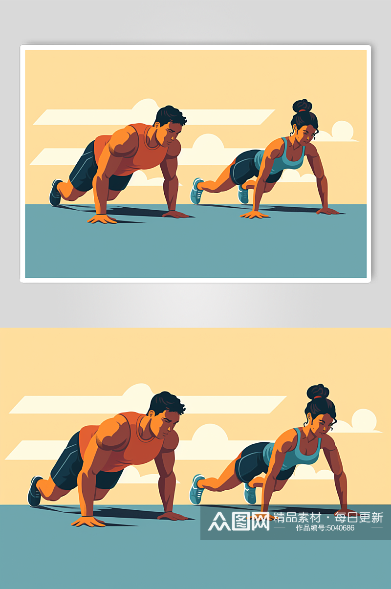 AI数字艺术扁平化彩色健身运动人物插画素材