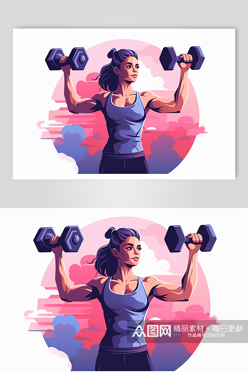 AI数字艺术扁平化彩色健身运动人物插画素材