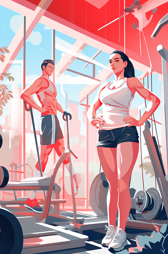 AI数字艺术扁平化彩色健身运动人物插画-众图网