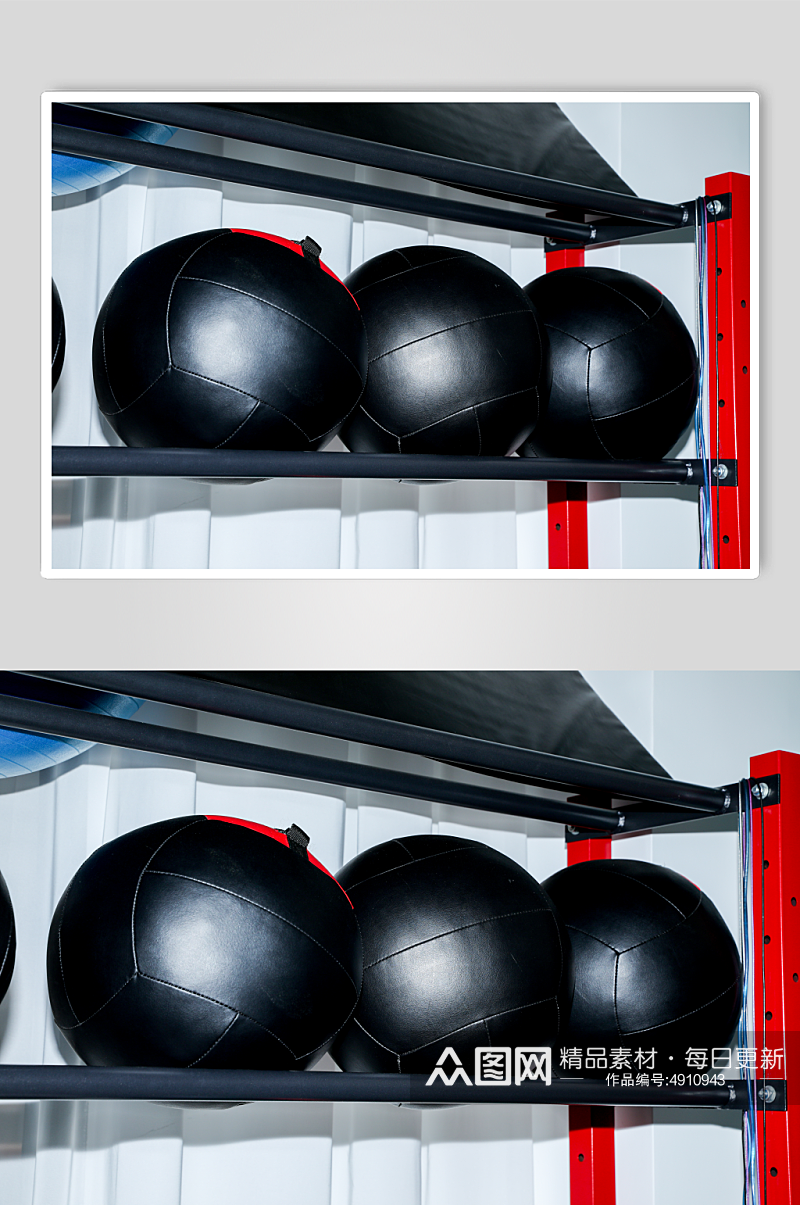 健身房锻炼器械实心橡胶球摄影图片素材