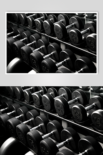 健身房锻炼器械哑铃架举重哑铃摄影图片