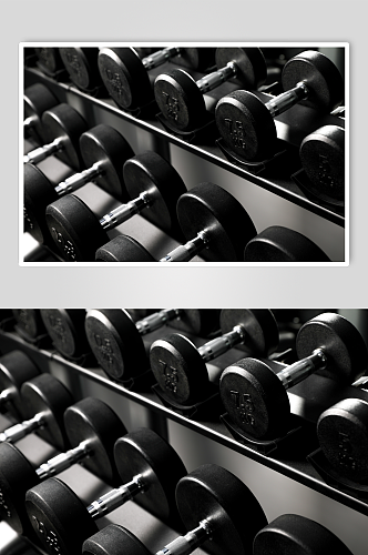 健身房锻炼器械哑铃架举重哑铃摄影图片