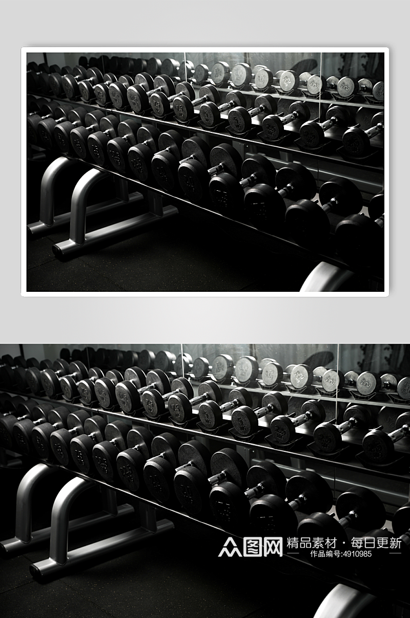 健身房锻炼器械哑铃架举重哑铃摄影图片素材