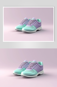 AI数字艺术绿紫双色跑步运动鞋摄影图片