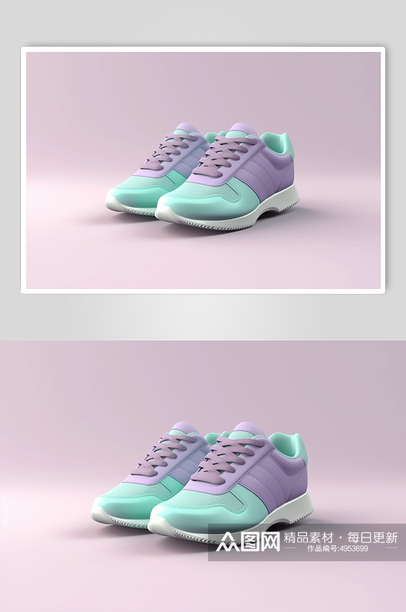 AI数字艺术绿紫双色跑步运动鞋摄影图片素材