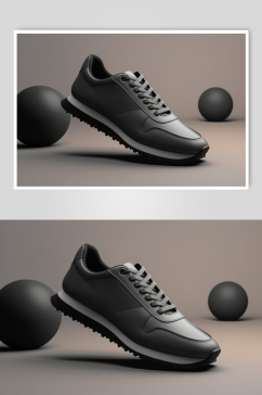 AI数字艺术黑色跑步运动鞋摄影图片