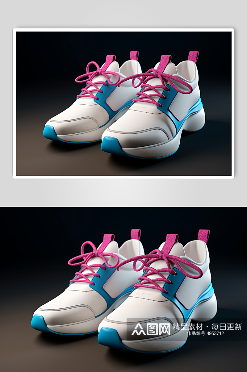 AI数字艺术白色跑步运动鞋摄影图片素材