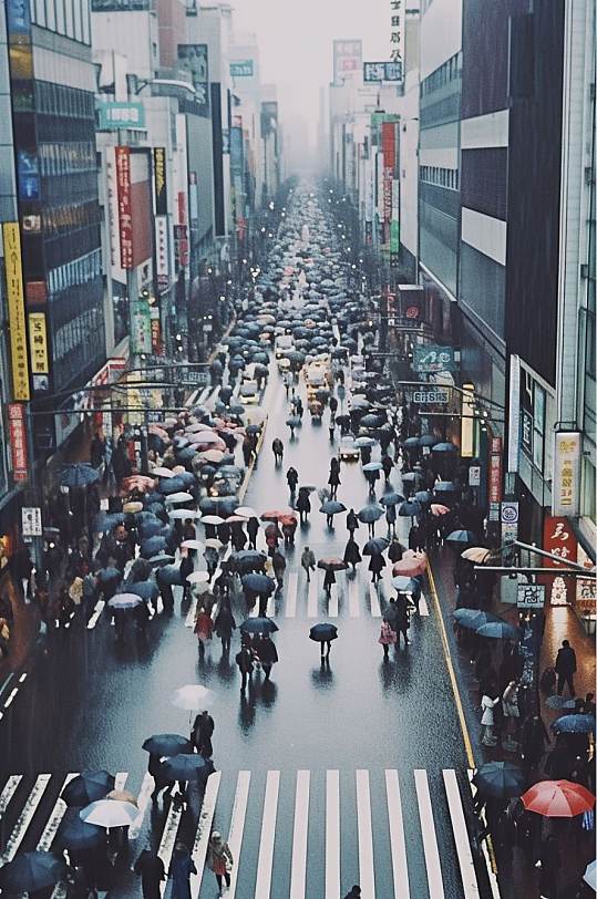 AI数字艺术创意街景雨水摄影图片