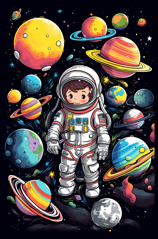AI数字艺术太空航天日宇宙宇航员插画