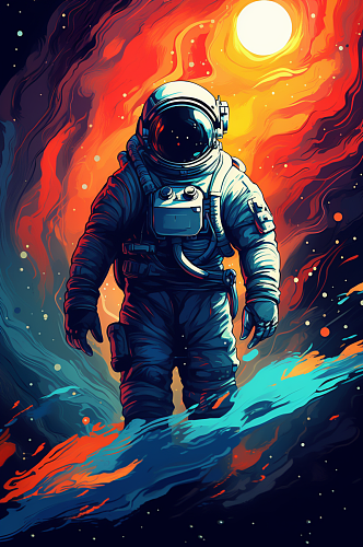 AI数字艺术太空宇宙宇航员插画