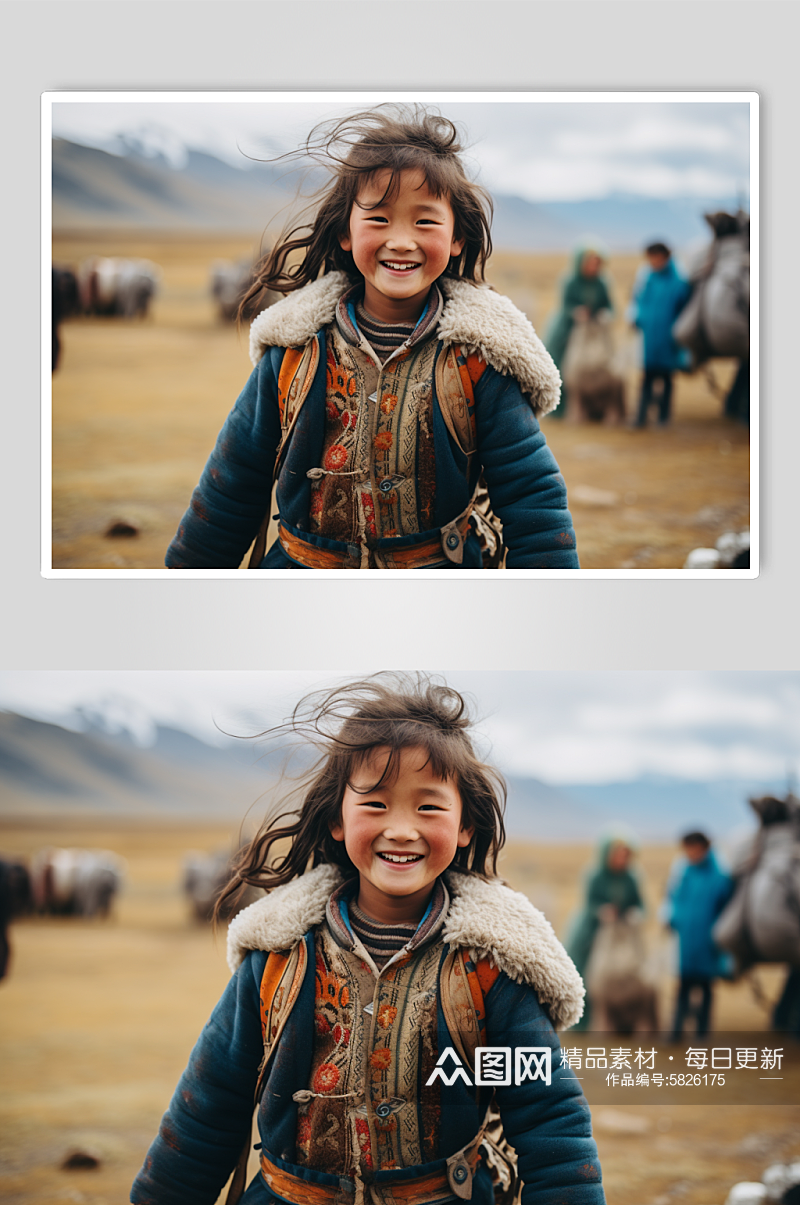 AI数字艺术藏族少数民族儿童人物摄影图素材