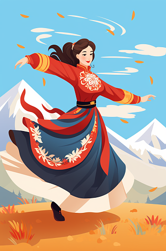 AI数字艺术藏族少数民族人物插画