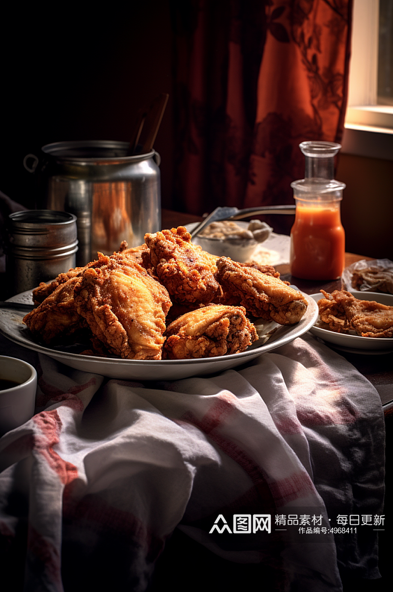 AI数字艺术香辣炸鸡食物美食摄影图片素材