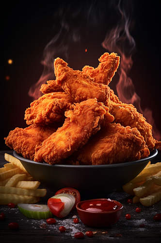 AI数字艺术香辣炸鸡食物美食摄影图片