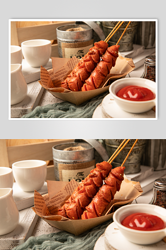 烤火腿肠烤串特色烧烤美食摄影图片