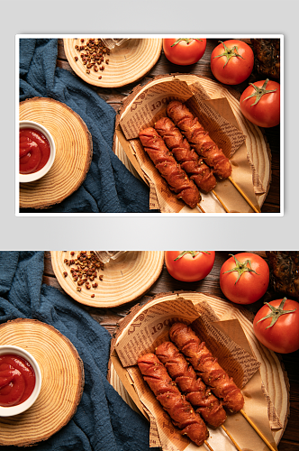 烤火腿肠烤串特色烧烤美食摄影图片